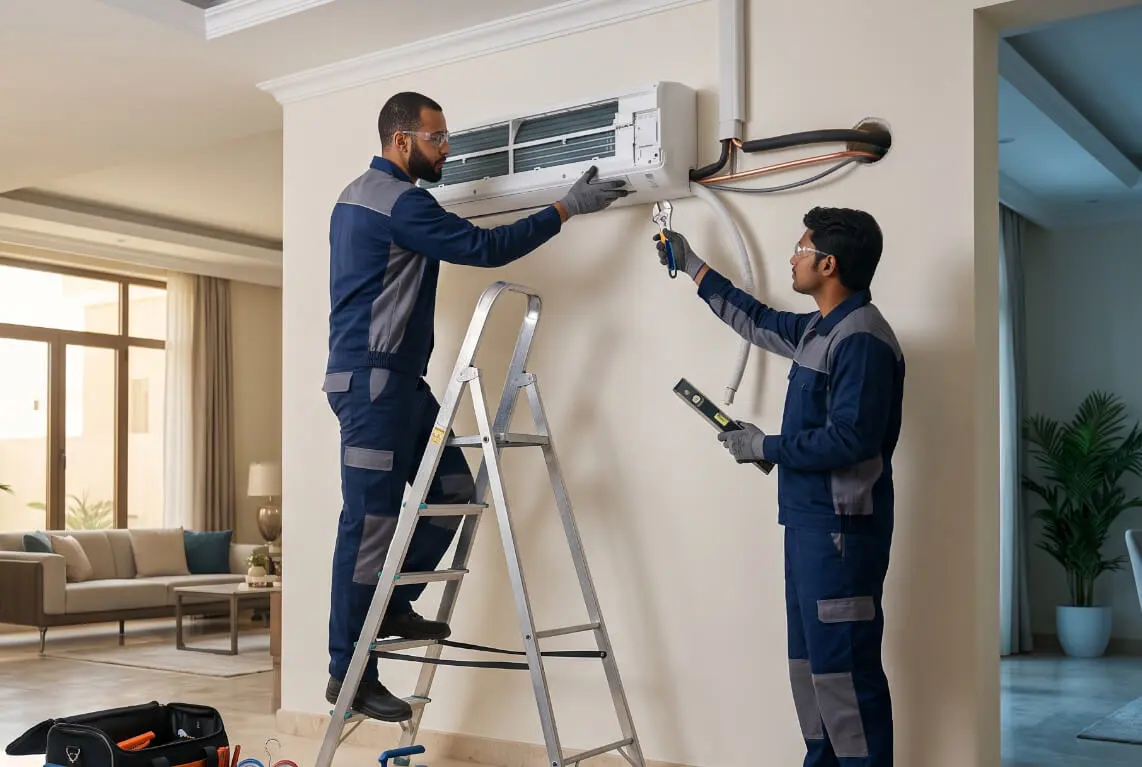 K Star technician checking an outdoor AC unit